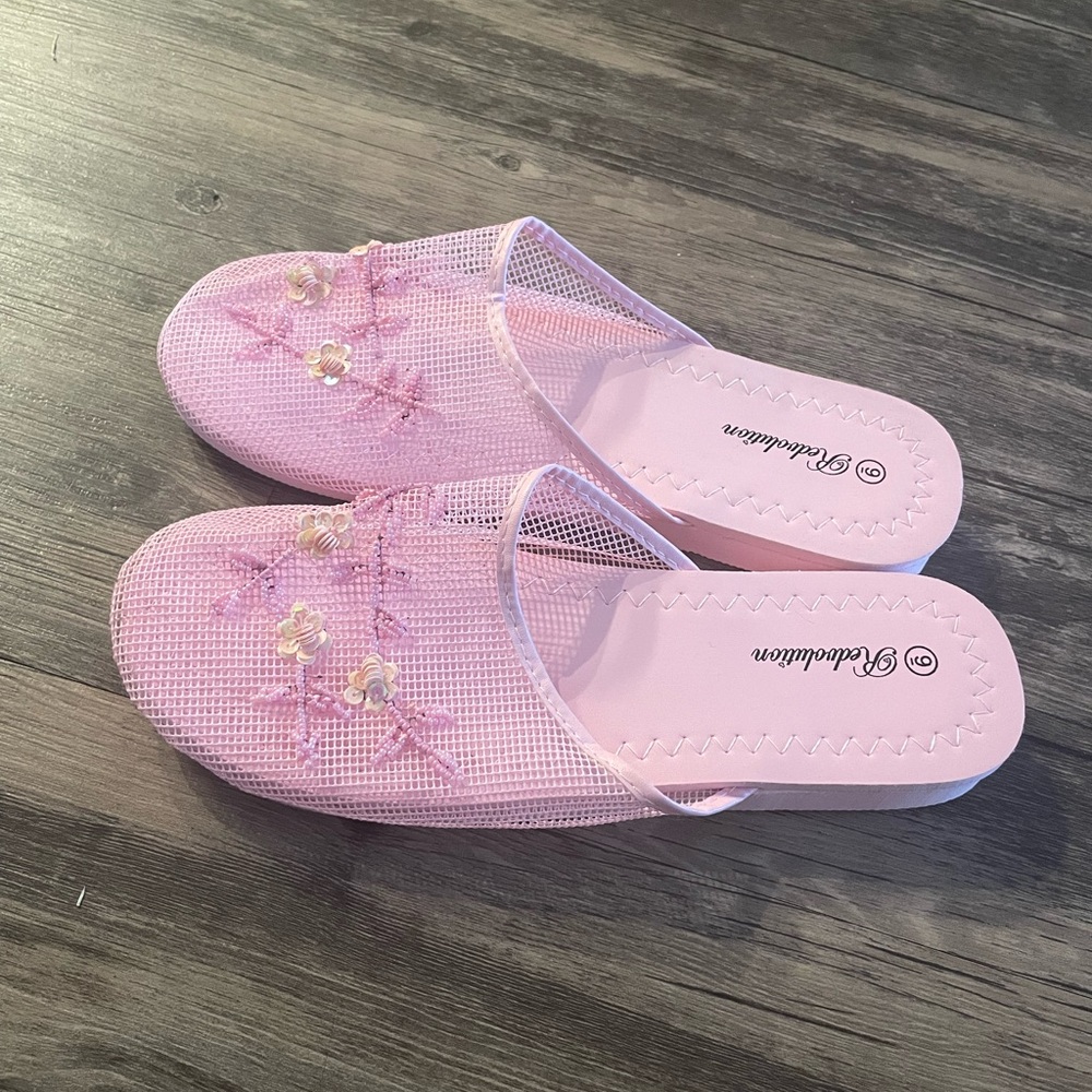 Sequin Mesh Slides pink